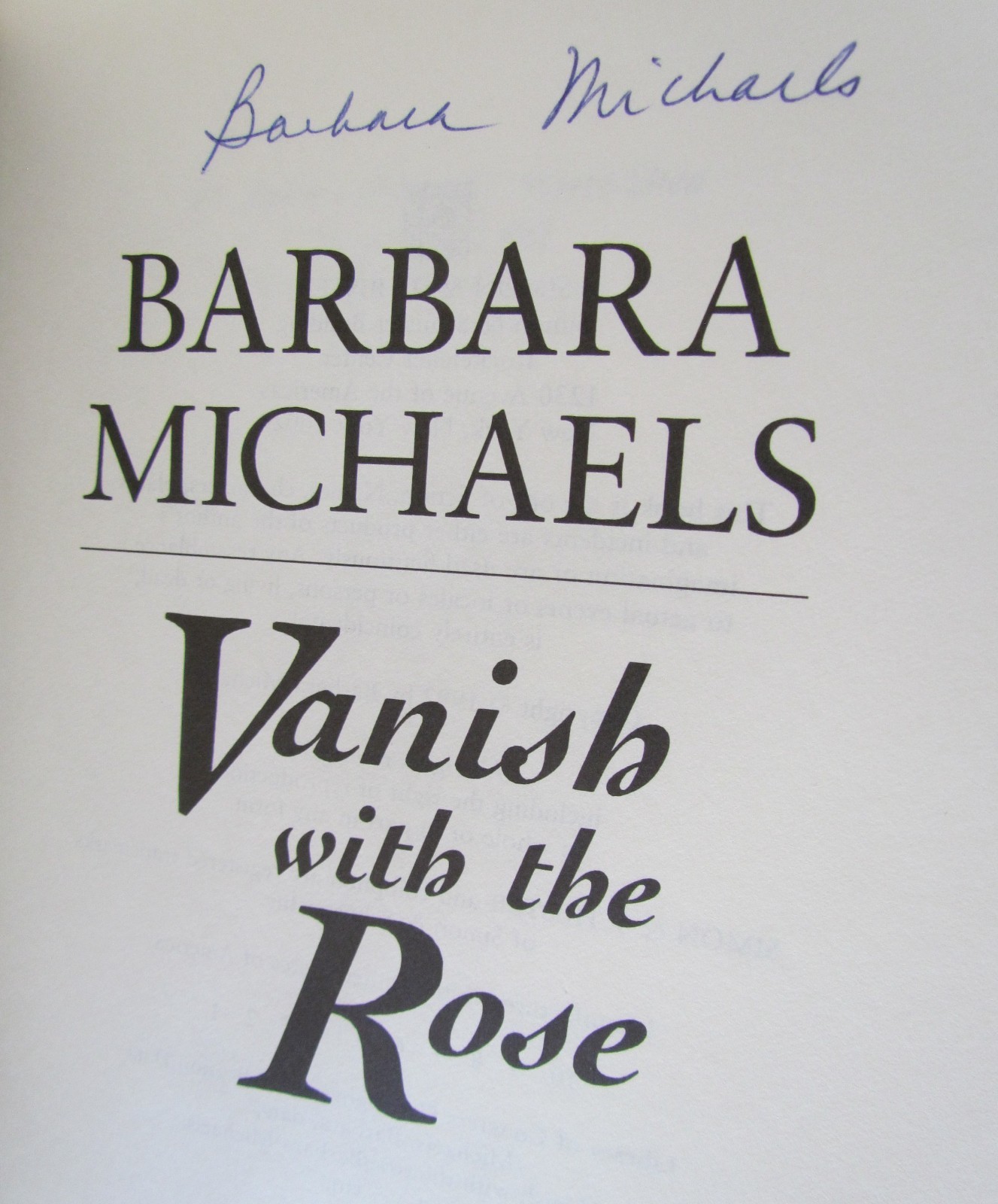 SIGNED 1st Ed Vanish With the Rose by Barbara Michaels HC/DJ Fine/Fine