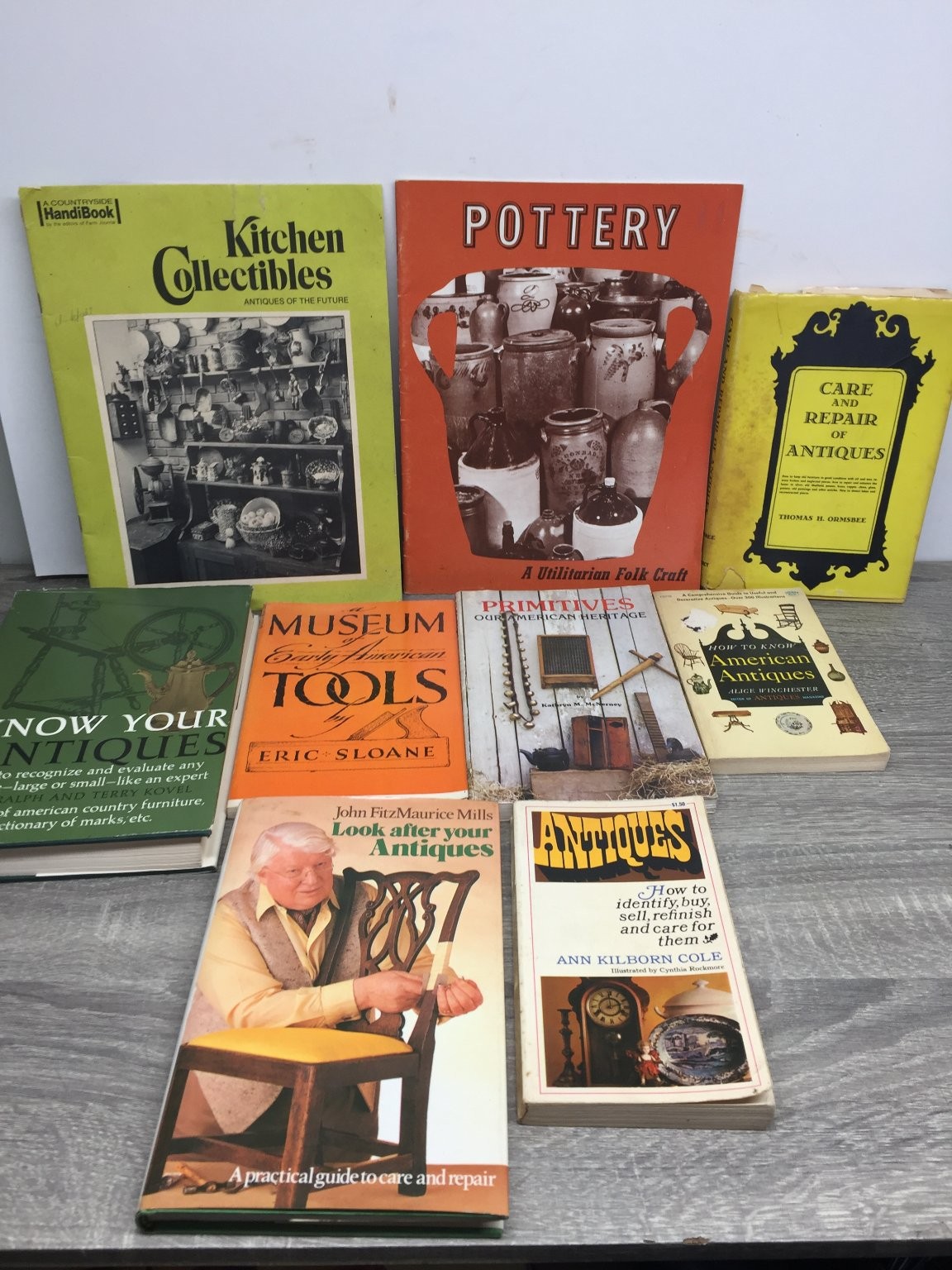 9 Antique Reference Books Eric Sloane Kovel Pottery Tools Kitchen Collectibles