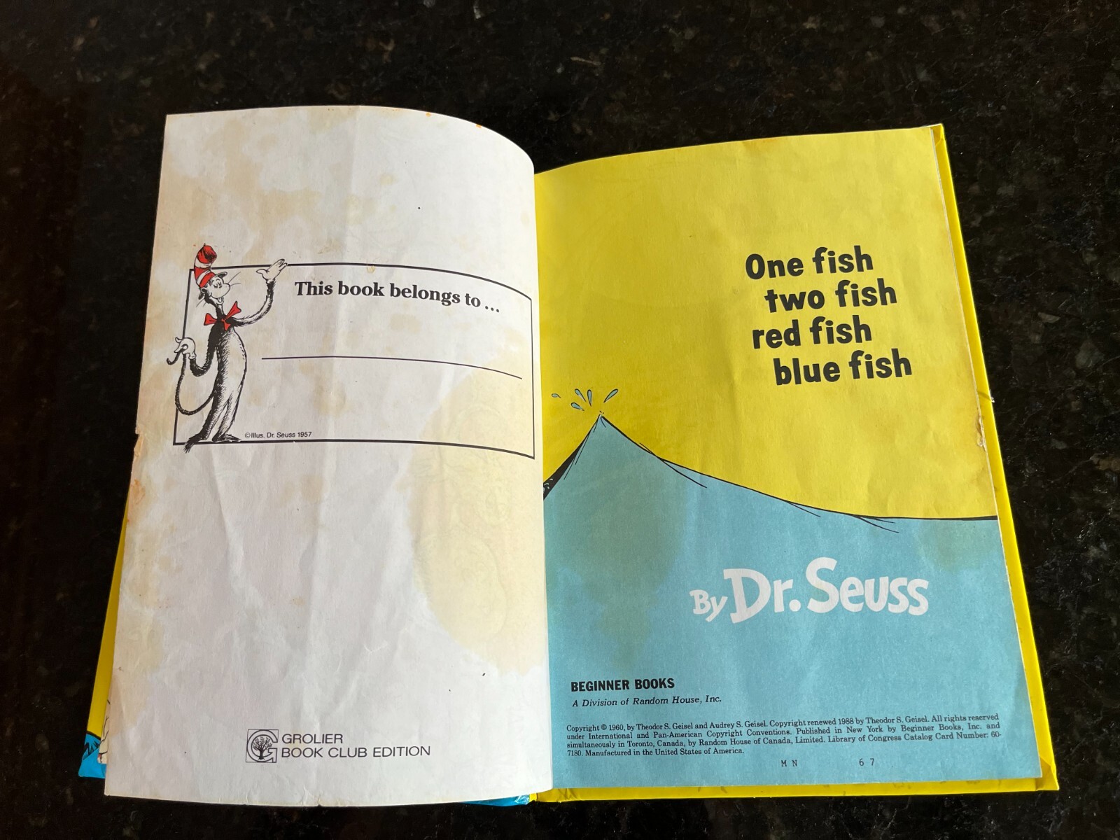 One Fish Two Fish Red blue fish Dr. Seuss Beginner Book Hardcover #3 6.25″x8.75″