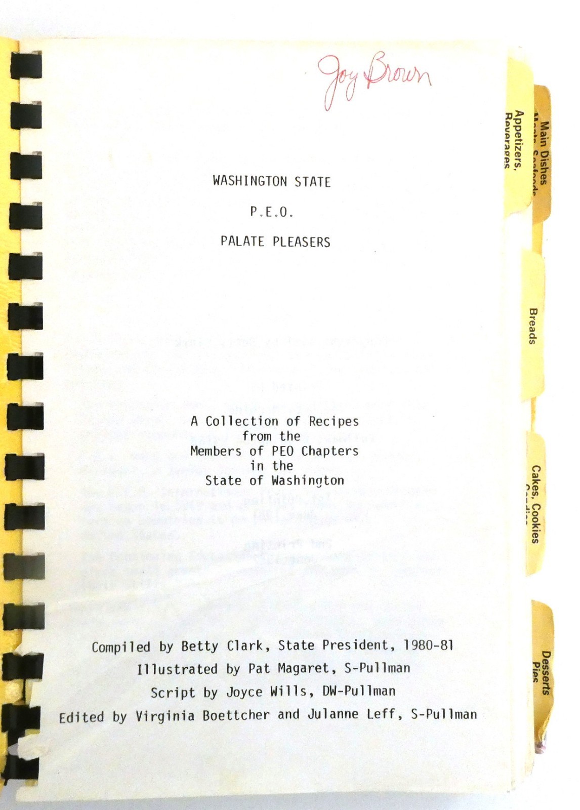 Vintage Washington State PEO Palate Pleasures Cookbook 437 Pages 1981