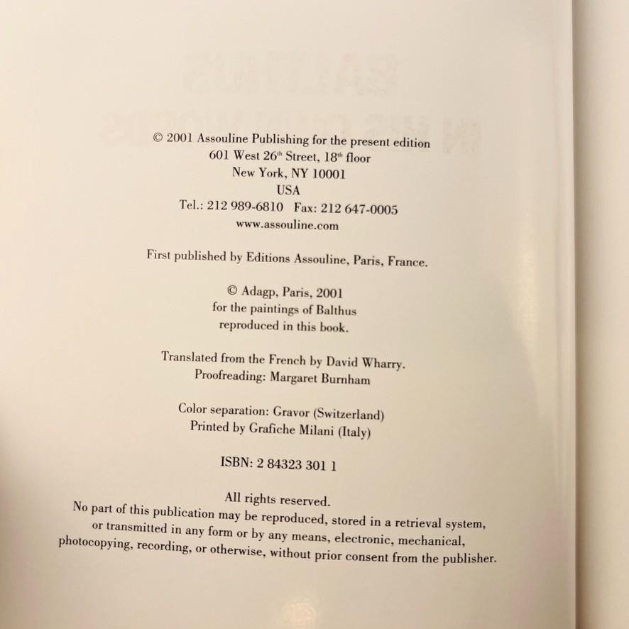 Balthus In His Own Words 2001 Assouline Hardcover Book Modern Art Painting Bio