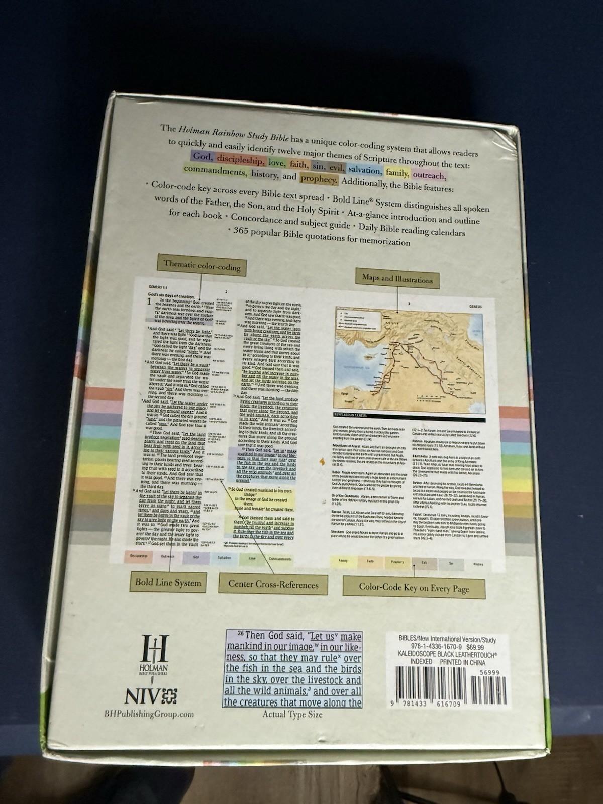 NIV Rainbow Study Bible, Black Leather Touch Kaleidoscope Indexed Holman