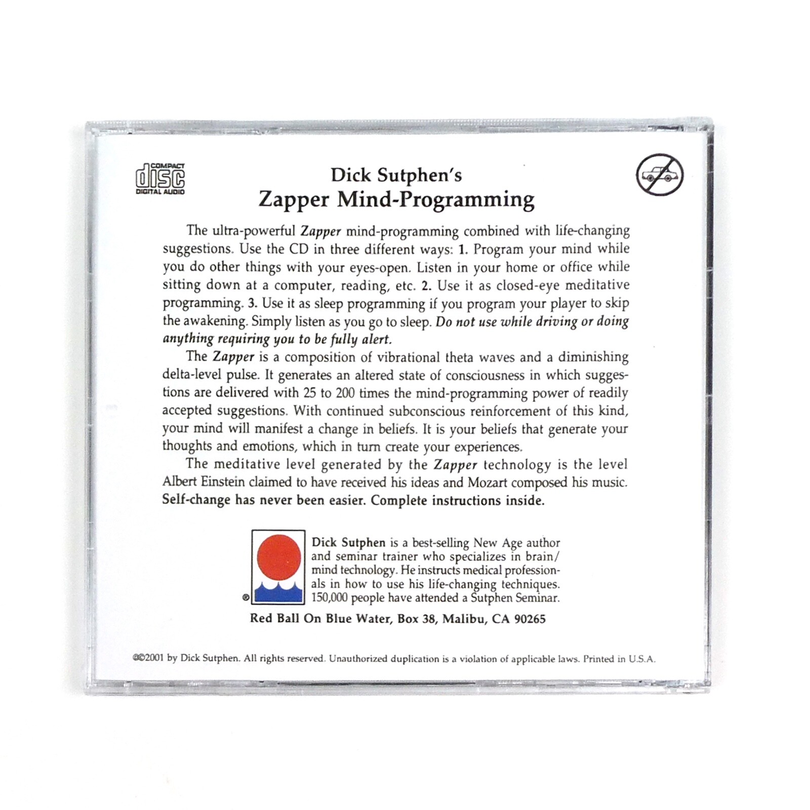 RESPOND WITH PATIENCE Zapper Self Hypnosis CD Dick Sutphen Emotional Control