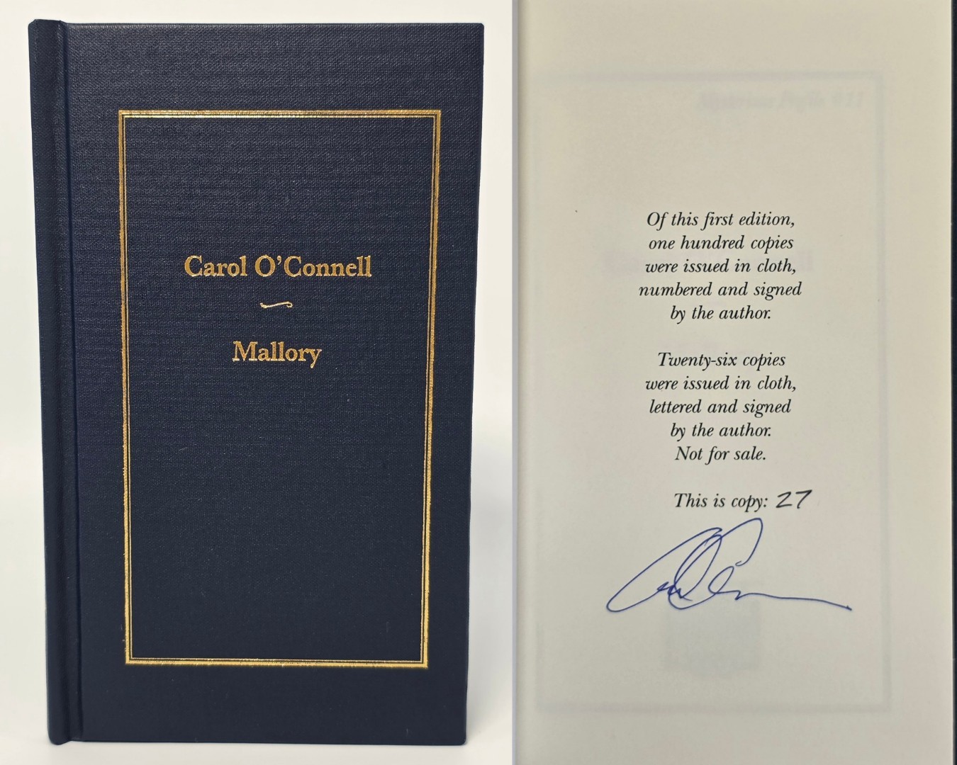 Carol O’Connell SIGNED “Mallory” Mysterious Profile #27/100 1st Ed. Limited HC