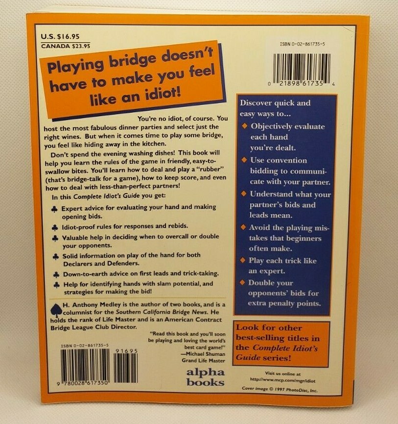 THE COMPLETE IDIOT’S GUIDE TO BRIDGE – PAPPERBACK – WITH 58 SHEET BRIDGE PAD