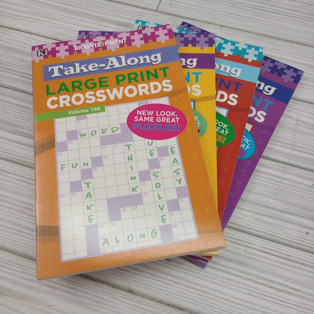 Large Print Crossword Puzzle Take Along Vol 168, 169, 171, 172 (4 Books) Brain