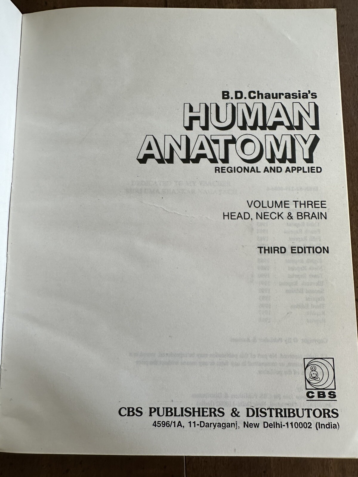 HUMAN ANATOMY REGIONAL APPLIED Head Neck Brain Chaurasia B.D. 3rd Third Edition