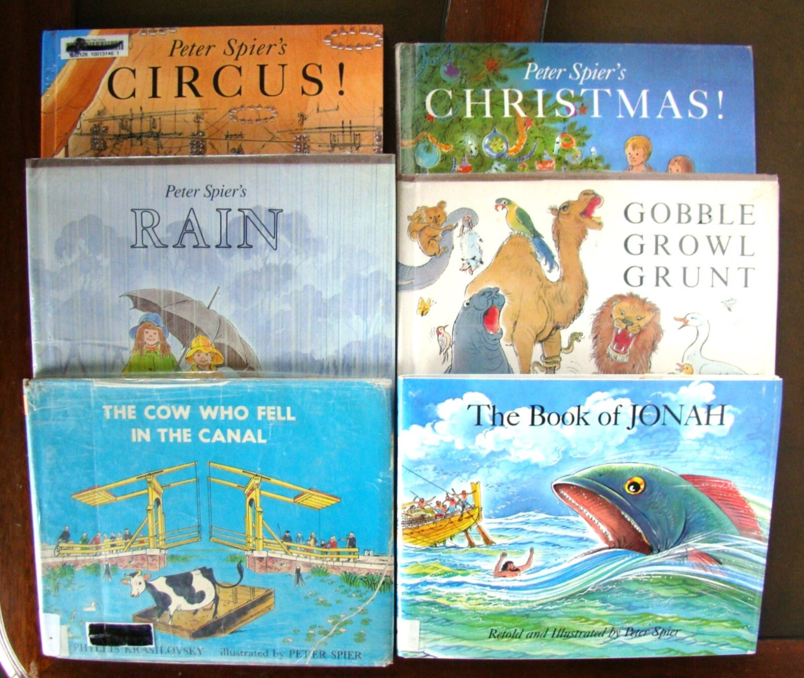 Peter Spier ~6 HC Bks~ Christmas Circus Gobble Jonah Rain Cow Canal Illust ☂🎪🎄
