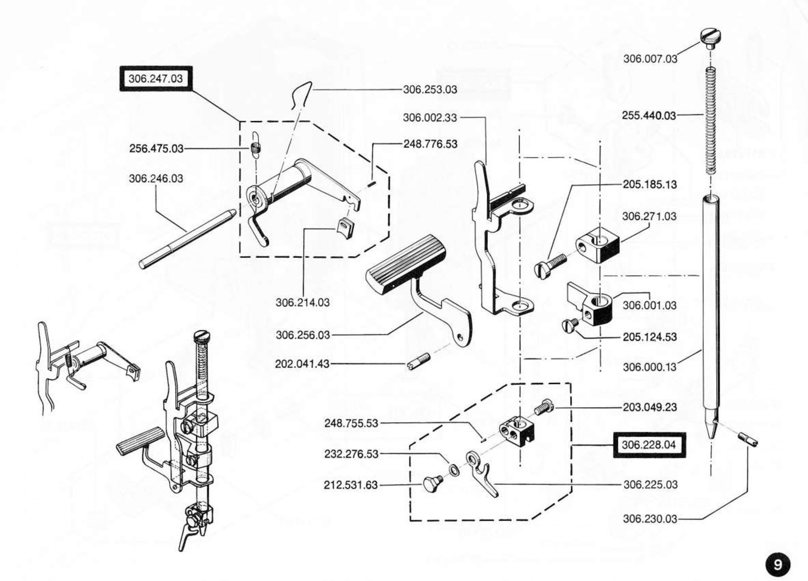 BERNINA 930 Record Sewing Machine Illustrated Parts List Manual , FOLDOUTS