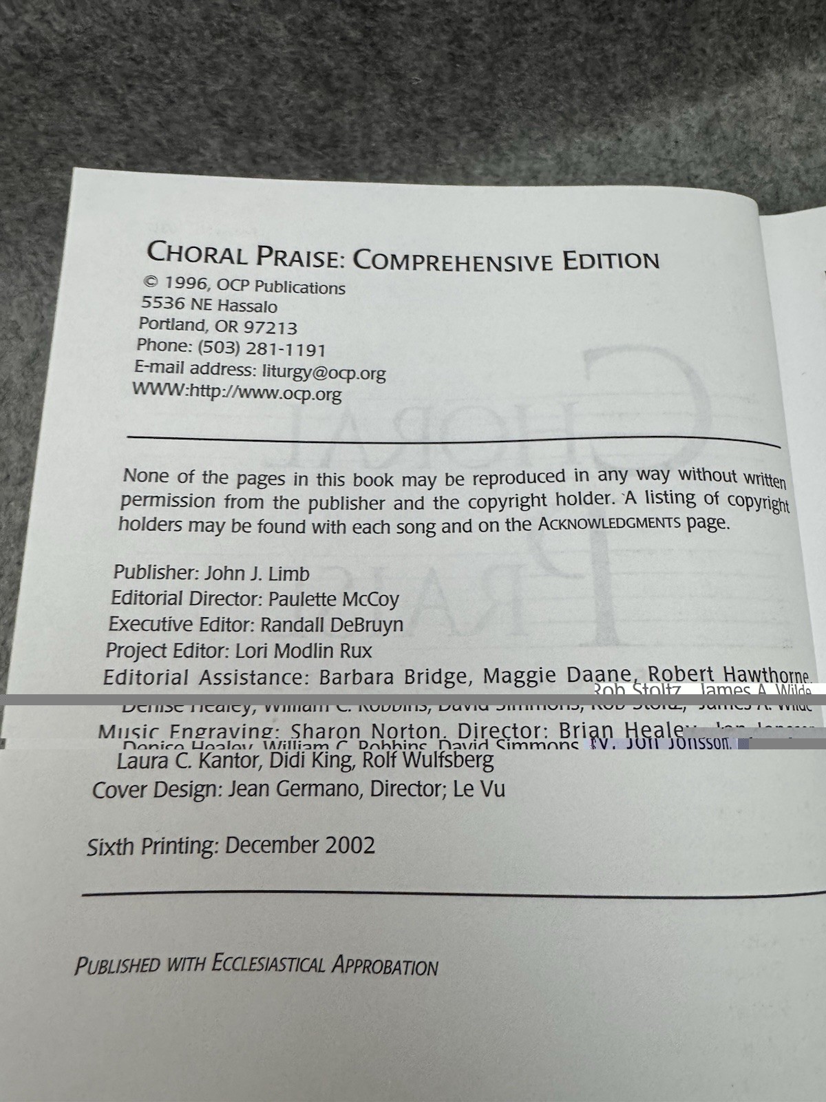 Choral Praise Comprehensive Edition 2002 OCP Hymnal Songbook Hardcover