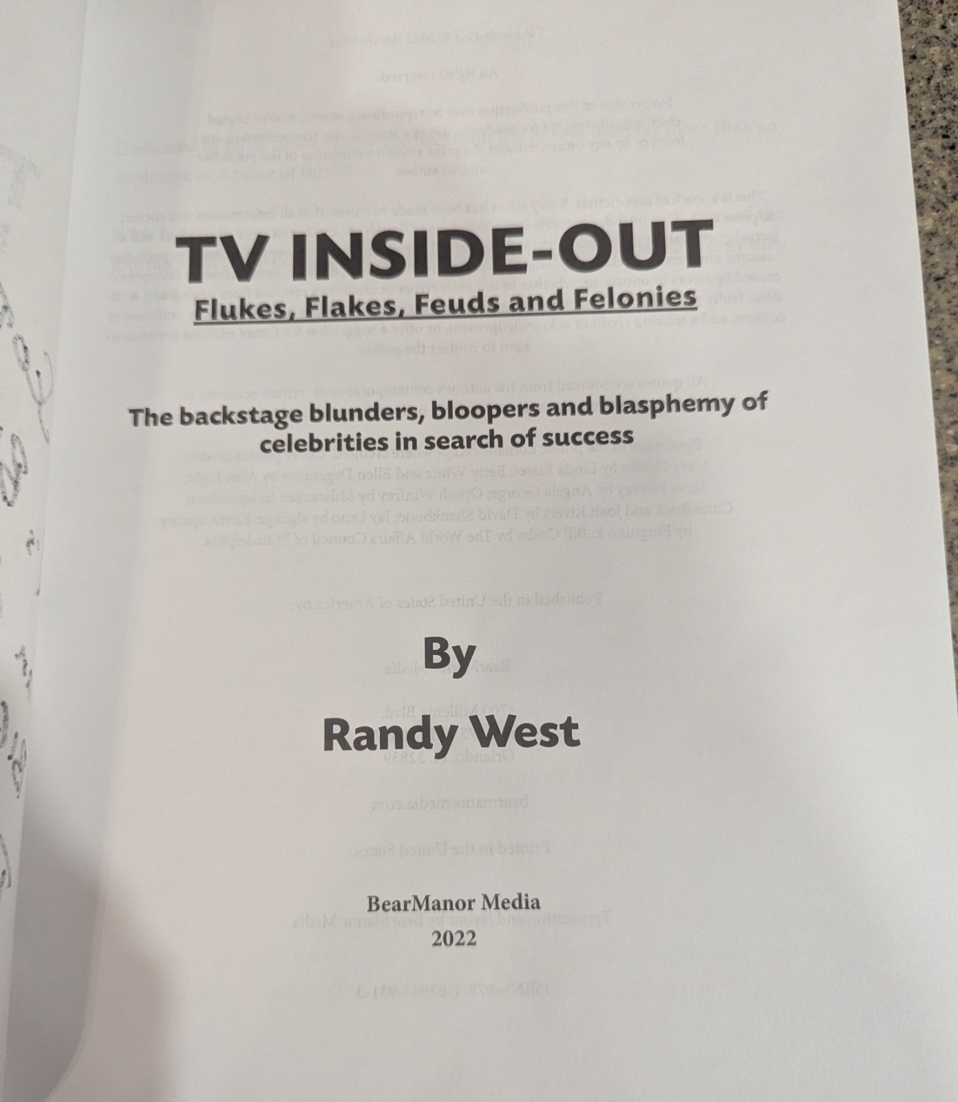 Signed TV Inside Out HB Book Randy West 2022 Flukes Flakes Feuds Felonies