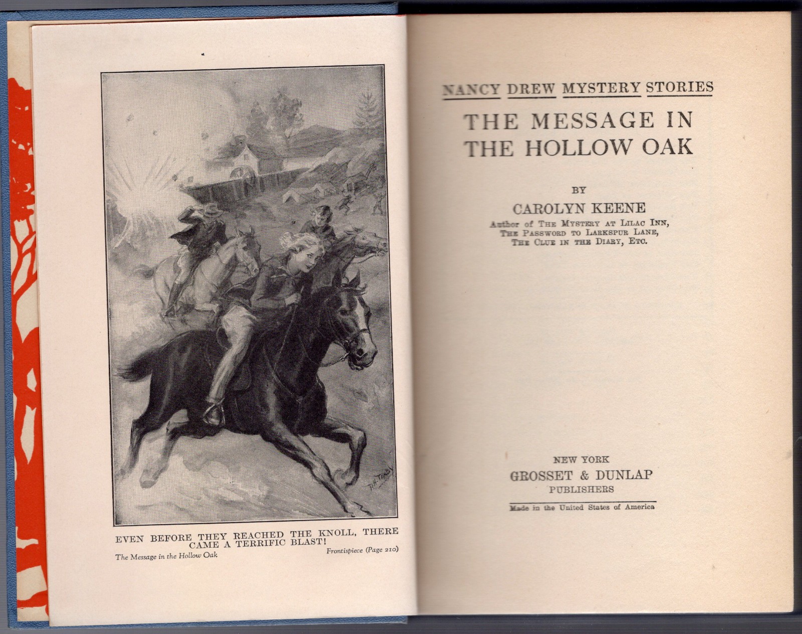 NANCY DREW #12 THE MESSAGE IN THE HOLLOW OAK w/DJ 1938B-10 GLOSSY INTERNAL