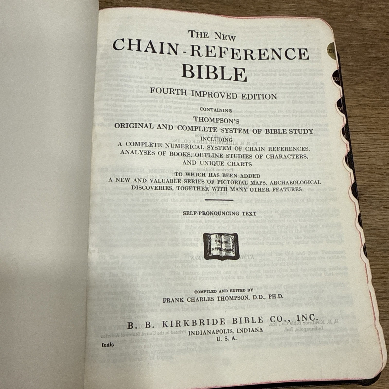 The New Chain Reference Bible Thompson 4th Improved Edition 1964 Kirkbride 51st
