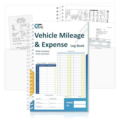 3-Pack Mileage & Expense Log Book – 600+ Entries, 60 Pages, 6 Pockets, 5.25″x8.5