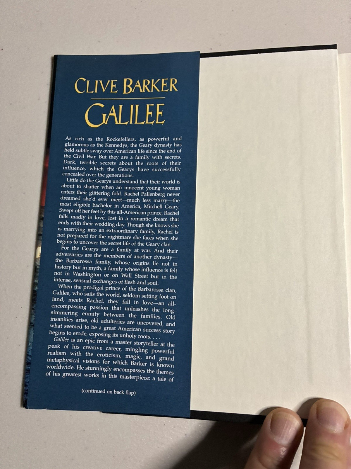 CLIVE BARKER HarperCollins 1988 GALILEE Hardcover w/jacket 582 pages Unread BCE