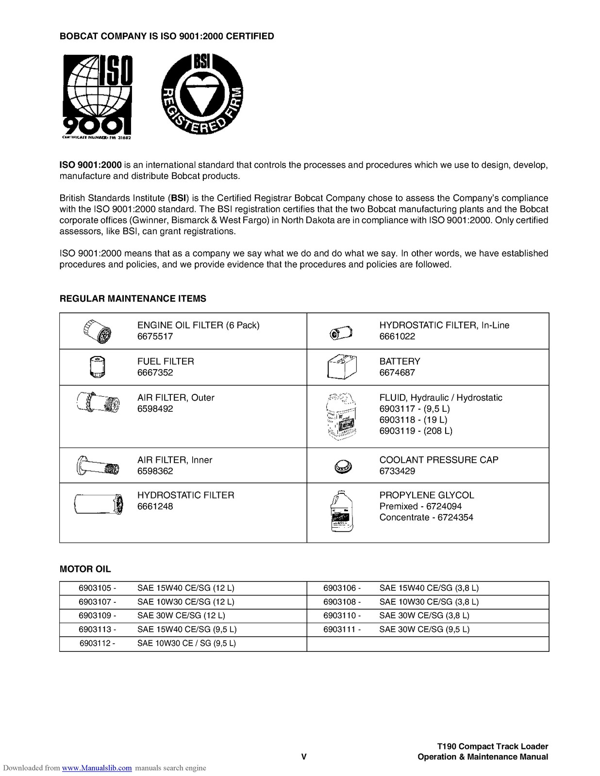 BOBCAT T190 Operation Maintenance Manual 2006 SN 531711001 Up – WIRE BOUND