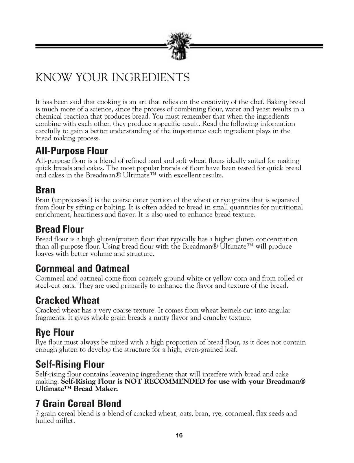 BREADMAN TR2200C Instruction Manual and Recipe Guide, BINDER – TOUGH COVERED