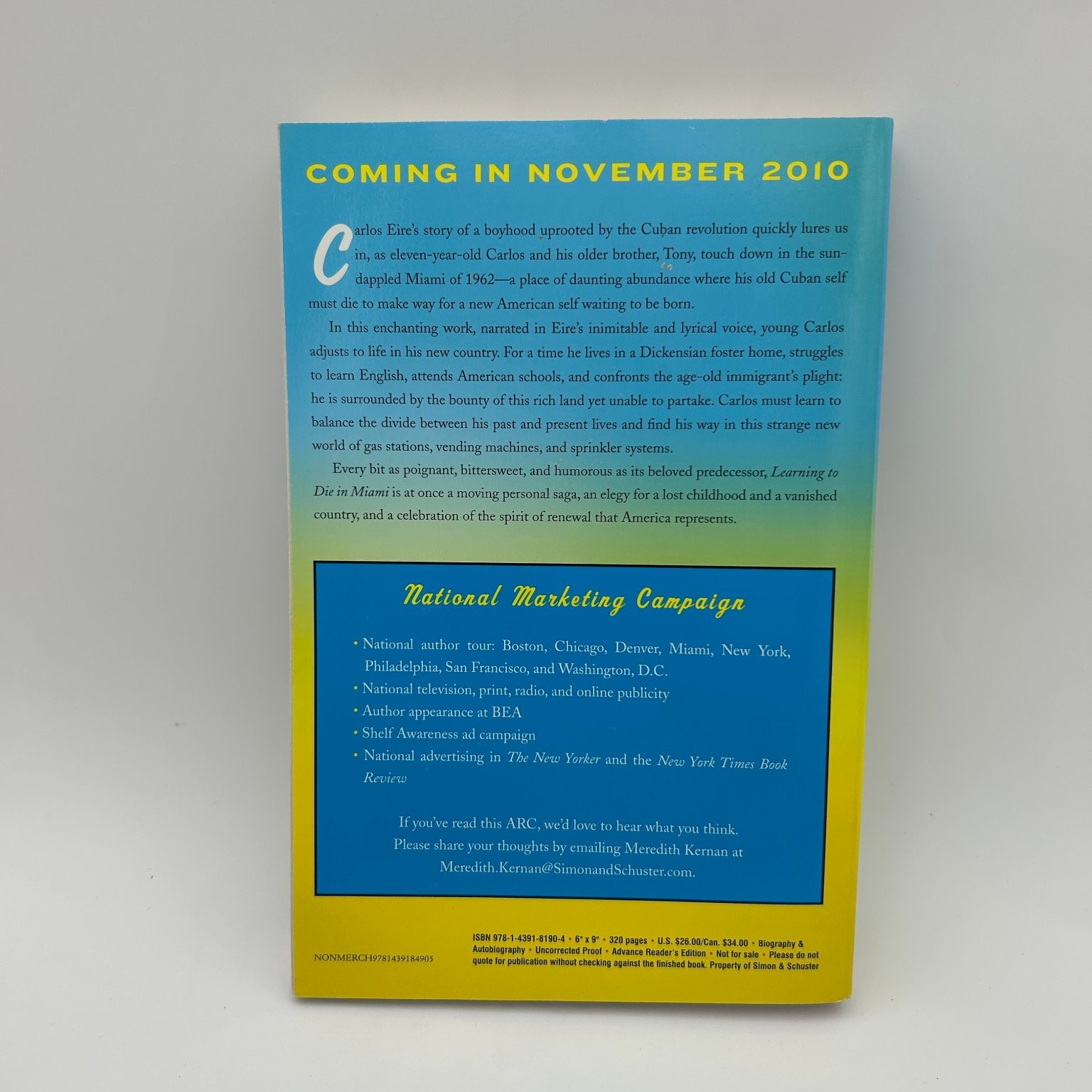 Learning to Die in Miami Carlos Eire 2010 Advance Reader’s Edition Free Press