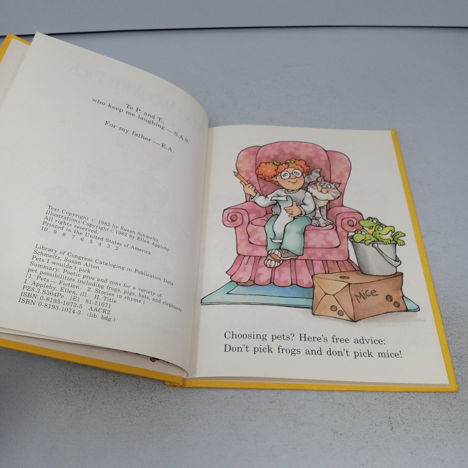 Pets I Wouldn’t Pick: 1982 Parents Magazine Press Hardcover Susan Alton Schmeltz
