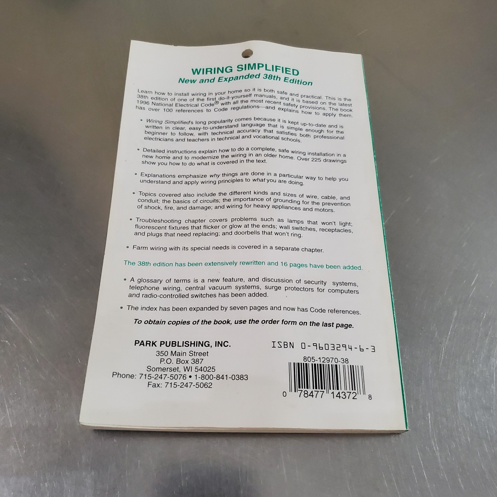 Wiring Simplified Book – 38th Edition New and Expanded – 1996 Park Publishing