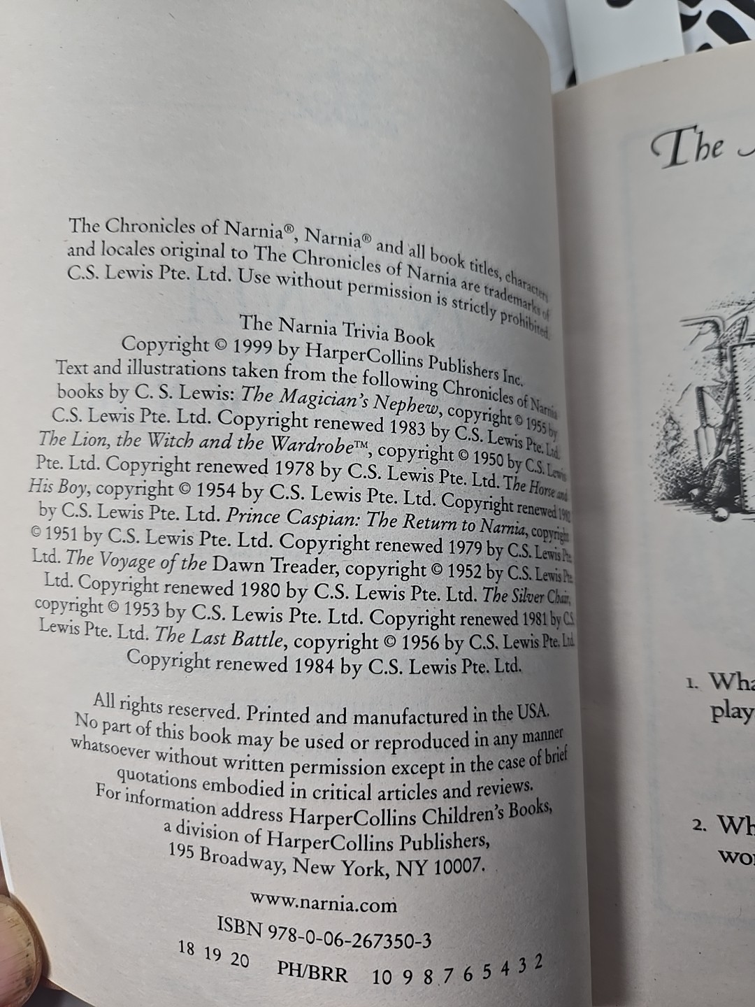 The Narnia Trivia Book The Chronicles of Narnia C.S. Lewis Pauline Baynes